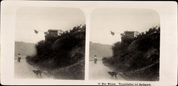 Stereo photo Bacharach am Rhein in the Mainz Bingen district, signal station