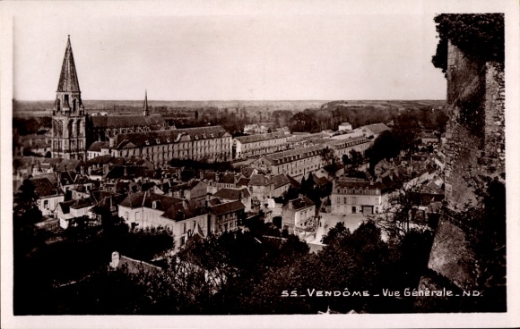 KP Vendôme Loir et Cher, widok na miasto, kościół, domy, krajobraz