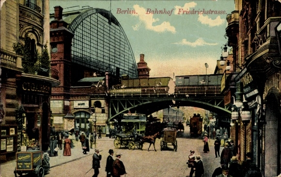 Postcard Berlin Mitte, Friedrichstraße, train station