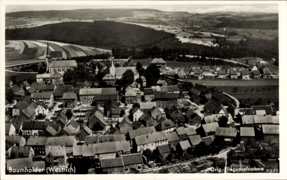 Ak Baumholder in Westrich, luchtfoto van kerken, huizen, landschap