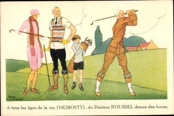 Artist Postcard Vincent, Rene, advertising, Hemostyl du Docteur Roussel, golf course