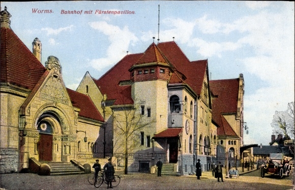 Ak Worms am Rhein, Bahnhof mit Fürstenpavillon