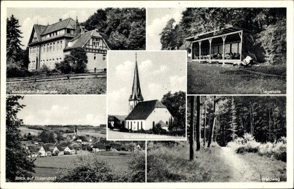 Ak Achelriede Bissendorf in Niedersachsen, Kinderheim, Liegehalle, Kirche, Waldweg