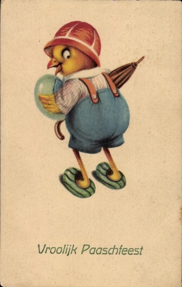 Postcard Congratulations Easter, Humanized Chick, Easter Egg