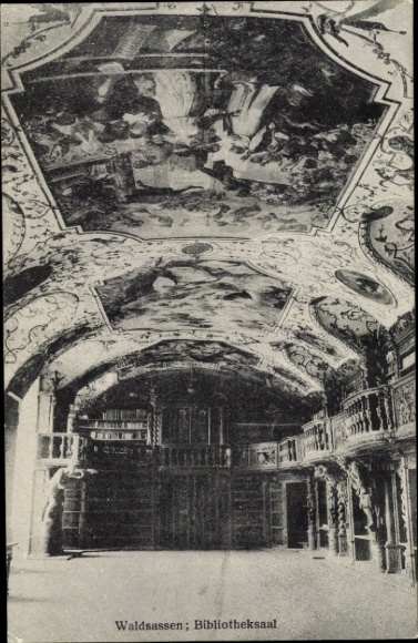 Postcard Waldsassen in the Upper Palatinate, library hall, ceiling paintings