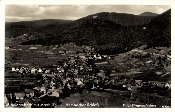 Postcard Hambach Neustadt an der Weinstraße, Maxburg, Hambach Castle, aerial photograph