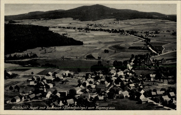 Postcard Mühlbühl Nagel in the Fichtelgebirge Upper Franconia, aerial photograph