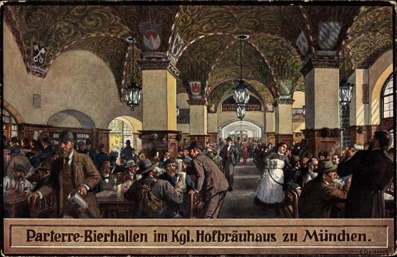 Artist Postcard Quidenus, Fritz, Munich Bavaria, Hofbräuhaus, parterre beer halls