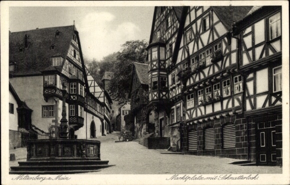 Postcard Miltenberg am Main Lower Franconia, Miltenberg am Main, Marktplate with Schnatterloch, half-timbered houses