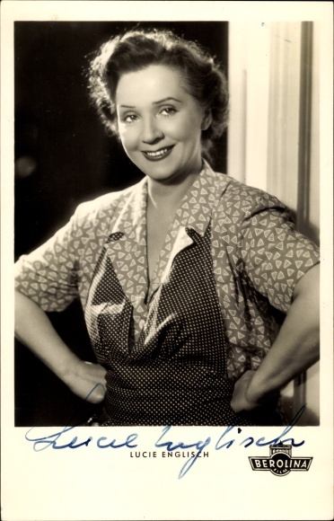 Postcard actress Lucie English, portrait, autograph