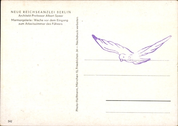 Postcard Berlin, New Reich Chancellery, Marble Gallery, Führer's study, architect Albert Speer