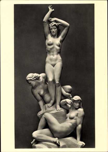 Postcard Plastic Die Morgenrote, fountain group, Robert Ullmann, female nude, HDK 536