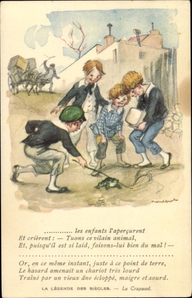 Artysta KP Poulbot, La Legende des Siecles, Le Crapaud, dzieci bawiące się ropuchą
