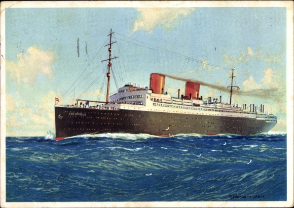 Artist PC steamship Columbus, North German Lloyd Bremen, portside view