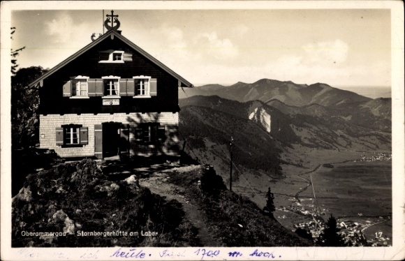 Postcard Oberammergau in Upper Bavaria, mountain landscape, Starnbergerhütte, high mountains