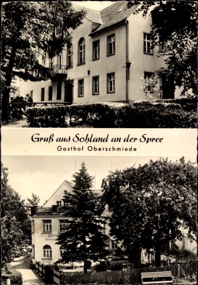 Ak Sohland an der Spree Lausitz, Gasthof Oberschmiede, Gruß aus  Bäume, Garten