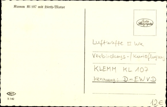 Postcard Klemm Kl 107 liaison aircraft, courier aircraft, Luftwaffe, D-EWVD