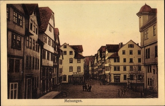 Postcard Melsungen in the Schwalm Eder district, street section, business VCW Eysel