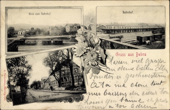 Ak Bebra an der Fulda in Hessen, Nürnbergerstraße, Bahnhof, Gleisseite, Bahnstrecke, Güterwaggons