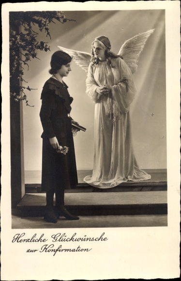 Postcard congratulations confirmation, girls and angels