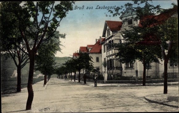 Ansichtkaart Dresden Laubegast, deel van de straat, postzegel Globus verzamelaars 2675 Paul Mettke, Leubener Straße 14