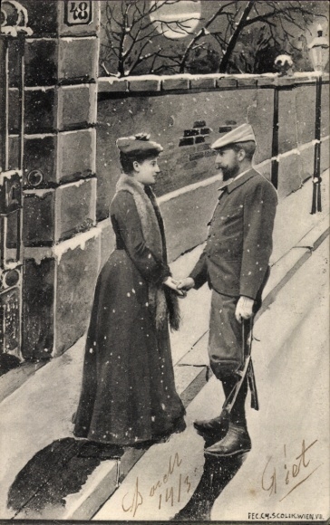 Postcard couple with ice skates
