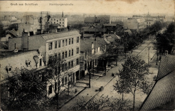 Postcard Hamburg Horn Schiffbek, Hamburger Straße, view over the roofs of the city, dining hall