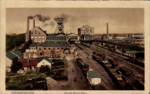 KP Gelsenkirchen w Zagłębiu Ruhry, kopalnia Rhein Elbe, tory kolejowe