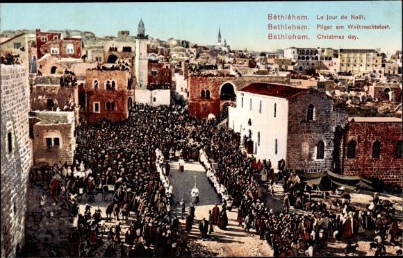 Postcard Bethlehem Palestine, pilgrims at Christmas