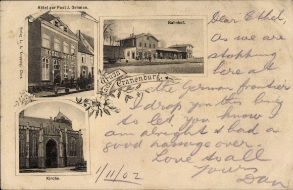 PC Cranenburg Kranenburg on the Lower Rhine, Hotel zur Post, train station, church, publishing house LA Knipping