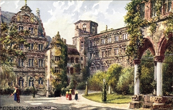 Artist PC Flower, Charles, Heidelberg, Schlosshof, Tuck 610B