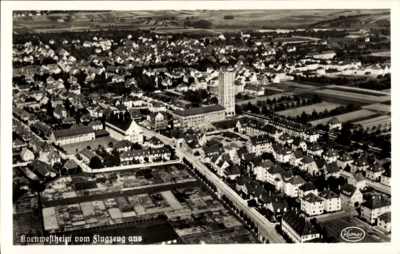 Postcard Kornwestheim in Württemberg, aerial photograph
