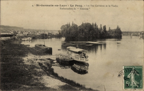 Postcard St-Germain-en-Laye - Le Pecq Yvelines, I es lles Corbières et le Viaduc, Embarcadère du Touriste