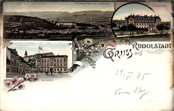 Vorläufer Litho Rudolstadt in Thüringen, Gesamtansicht, Rudolsbad, Markt