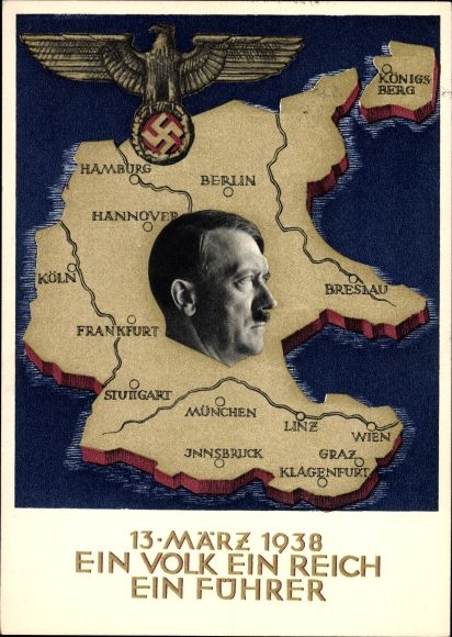 Artist Postcard Klein, One people, one empire, one leader, annexation of Austria in 1938, Greater Germany