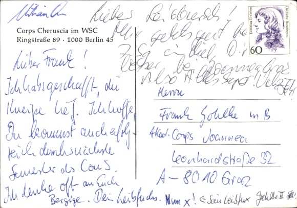 Studentika Postcard Berlin, Corps Cheruscia in the WSC, Ringstraße 89, coat of arms