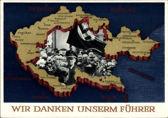 Postal stationery Postcard We thank our Führer, Sudetenland, Bohemia, Moravia, Hitler