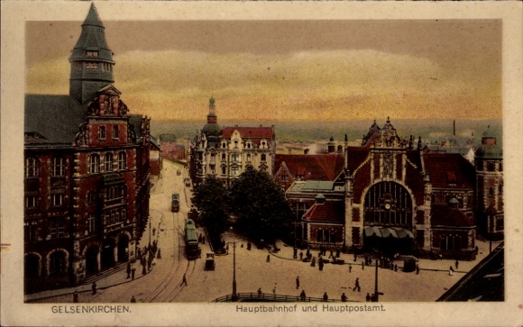 Postcard Gelsenkirchen in the Ruhr area, main post office, main station