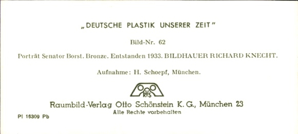 Stereo image photo "German Sculpture of Our Time" No. 62 portrait Senator Borst, Bronze