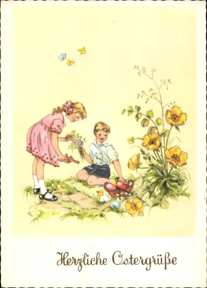 Postcard Congratulations Easter, Easter eggs, children