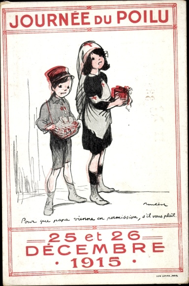 Artist PC Poulbot, Soldiers' Days December 25th and 26th, 1915, children collecting for the Red Cross