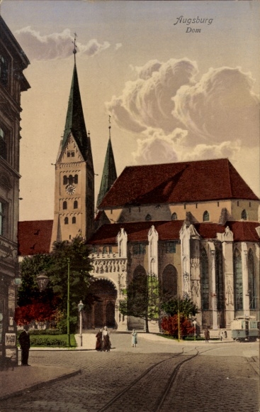 Postcard Augsburg in Swabia, cathedral, two towers, architecture