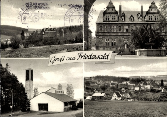 Postcard Friedewald Westerwald, castle, church, town view