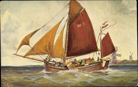 Artist Postcard Rave, Chr., Marine Gallery 43, Dutch Bom, 1907, Windmills