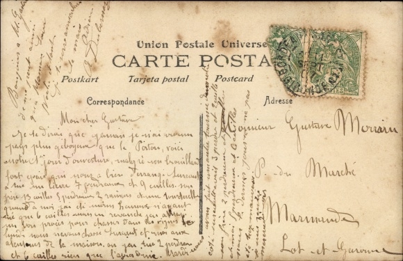 Letters Postcard first name Gustave, portrait of a woman, roses