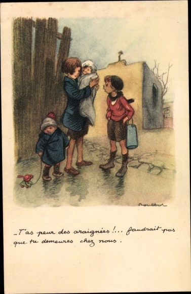 Artist Postcard Poulbot, Franciscque, You&#39;re afraid of spiders, National League against the Slums