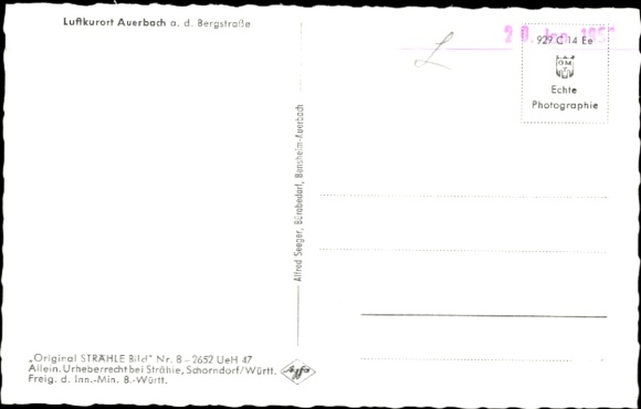 Postcard Auerbach Bensheim on the Bergstraße Hesse, aerial photograph