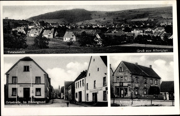 PC Altenglan in the Palatinate, view of the town, local street, prot. church, grocery store