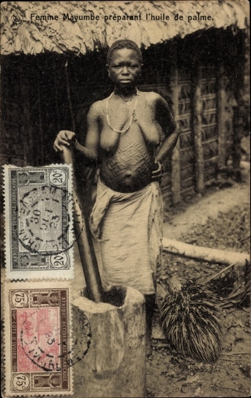 Postcard Femme Mayumbe, bearded woman with black legs