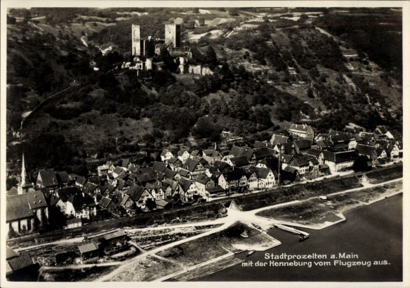 Postcard Stadtprozelten am Main Lower Franconia, aerial photograph